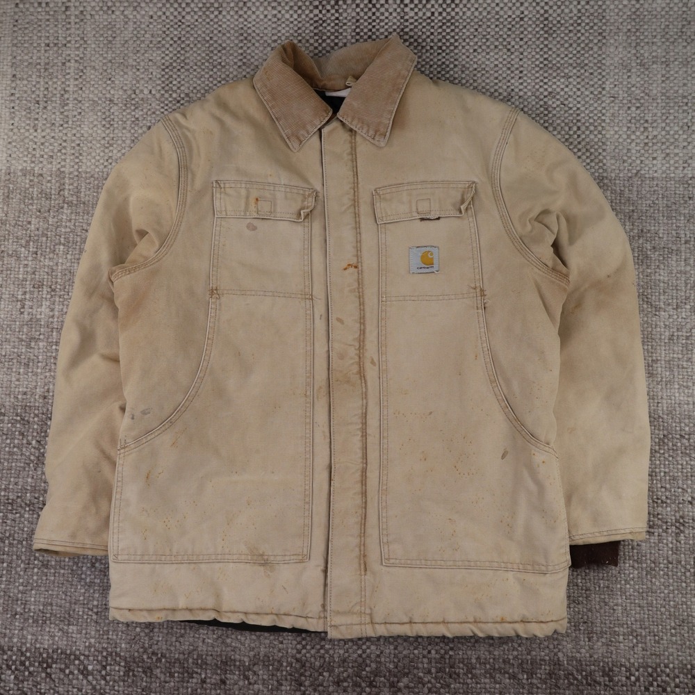 Vintage Carhartt Arctic Traditional Coat Tan Duck Canvas Quilt Lined Jacket L/XL